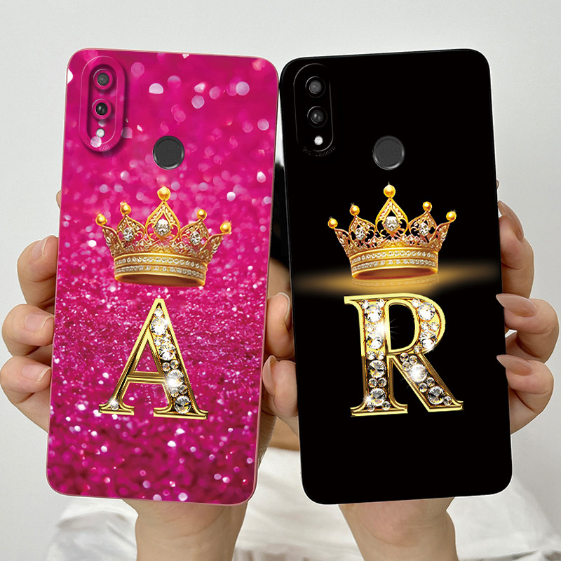 สําหรับ Huawei Y9 (2019) JKM-L21 JKM-L22 JKM-LX3 แฟชั่นมงกุฎจดหมายเริ่มต้นคู่เคสโทรศัพท์ซิลิโคนนุ่ม 