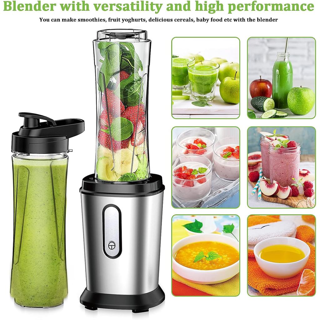Electric Smoothie Blender, Powerful Small Blender with 2 Portable 20oz Tritan blender Bottles, BPA-F