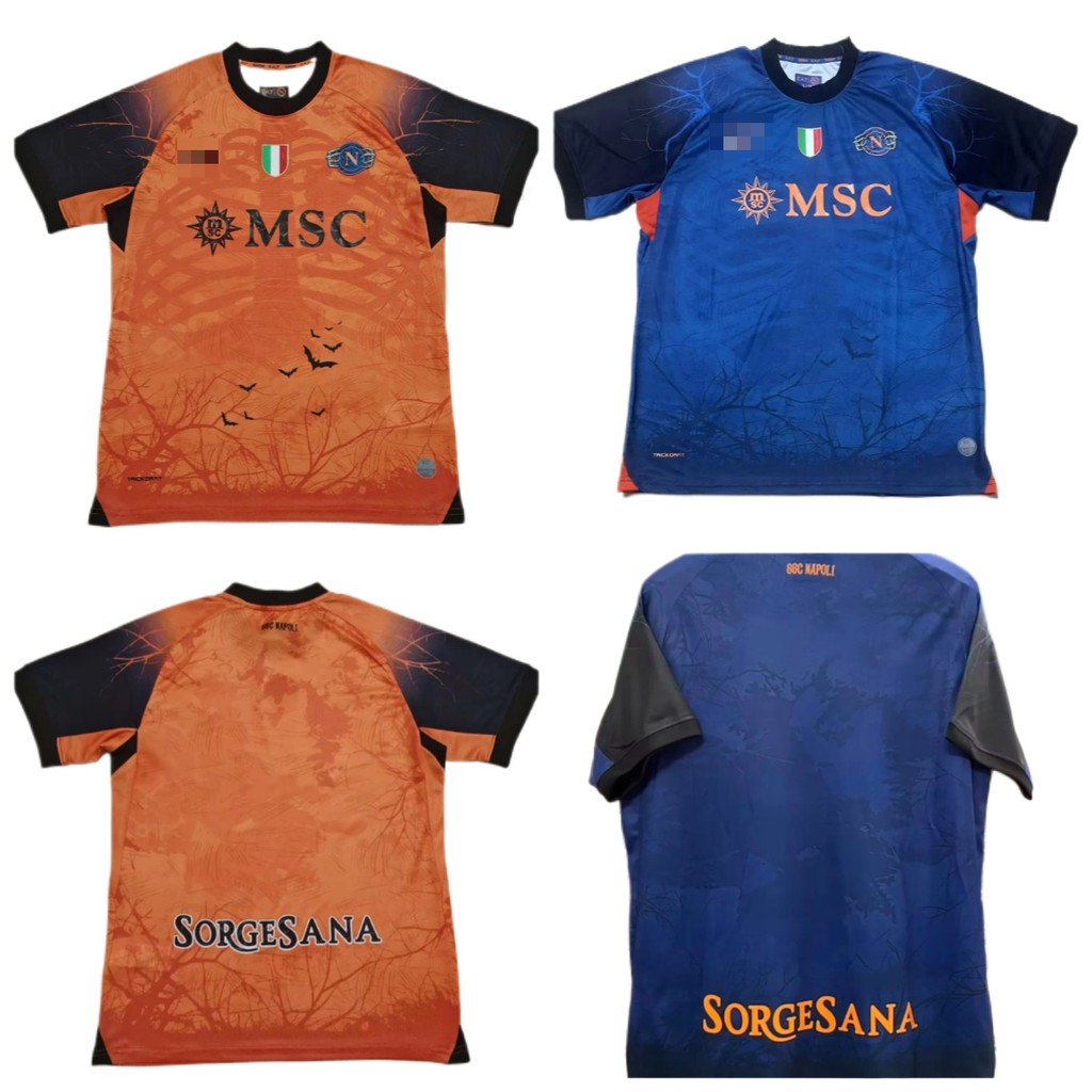 เสื้อฟุตบอลผู้ชาย Fan Version Napoli 25/26 ลายพิเศษ Halloween สีน้ำเงินและส้ม ไซส์ S-4XL