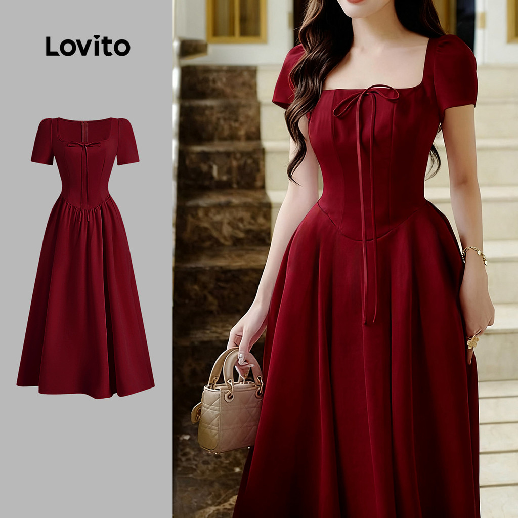 Lovito ชุดเดรสน่ารักผ้าลูกไม้เปิดสายสำหรับผู้หญิง สีม่วงฤดูใบไม้ผลิ/ฤดูร้อน L149ED628