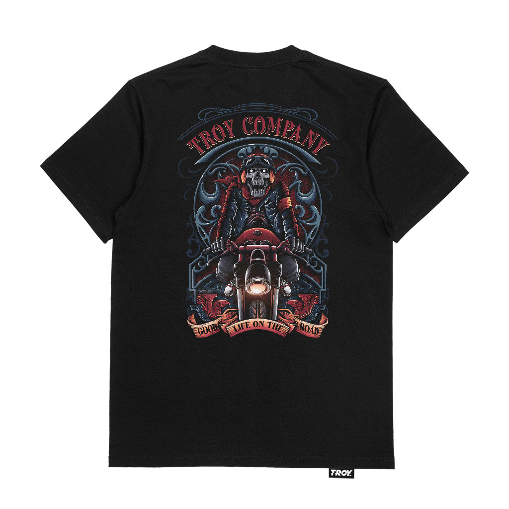 Troy Company Tshirt Black Falcon Motorcycles - เสื้อยืดแขนสั้นผู้ชายสีดํา MT 2863