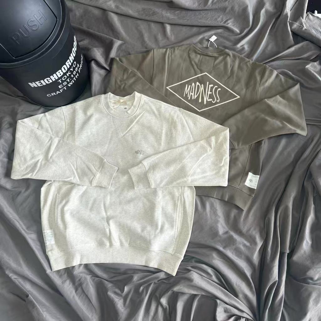 VCF1 สินค้านำเข้าจากญี่ปุ่น MDNS เสื้อกันหนาวสำหรับผู้ชายและผู้หญิง ลายแบบขนแกะรอบคอ ขนาดใหญ่ สีขาว