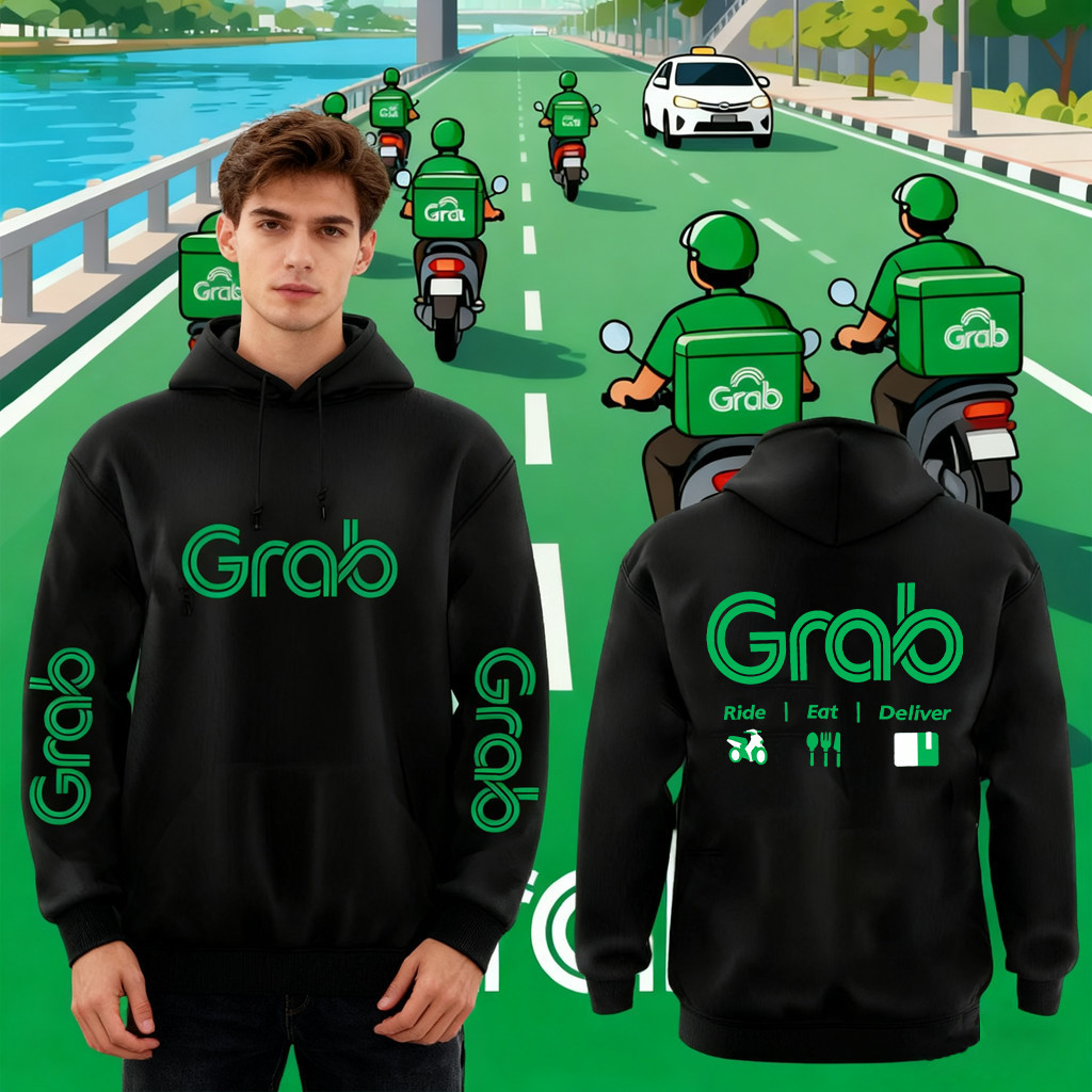 2025 Grab เสื้อฮู้ด ไลน์แมน งานป้าย แบบซิป-สวม ผ้าดีเกรดA เสื้อกันหนาว งานดีแน่นอน หนานุ่มใส่สบาย Hoodie lineman