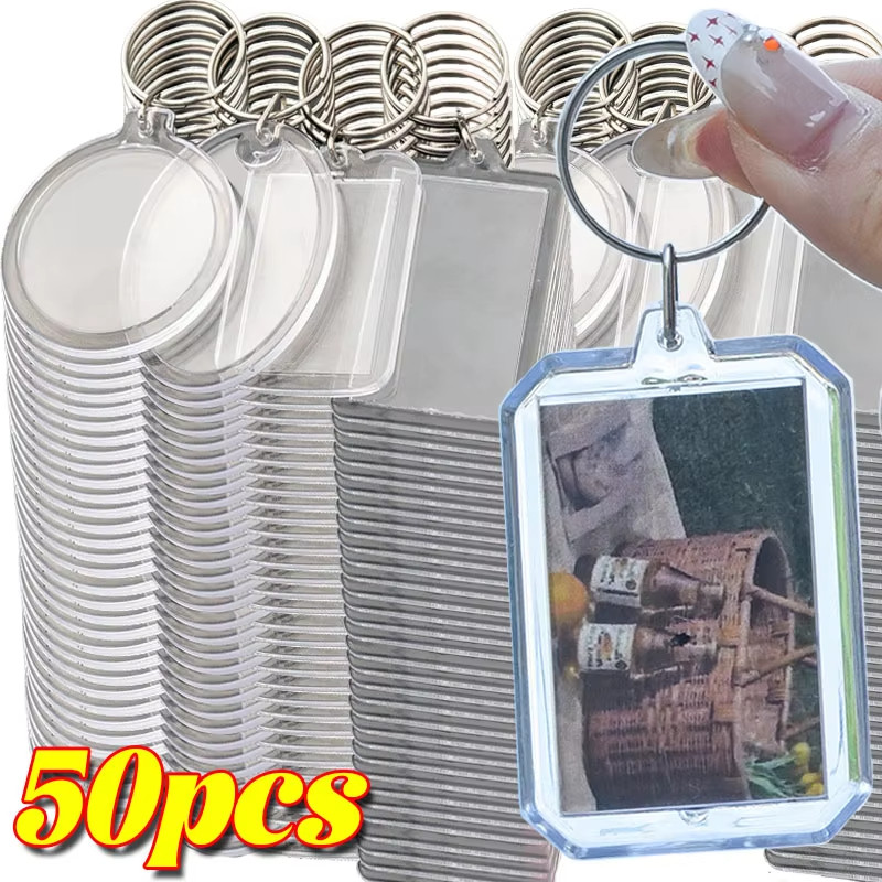 10/20/30/50ชิ้นโปร่งใสเปล่าอะคริลิคใส่พวงกุญแจ-กรอบรูปผู้ถือพวงกุญแจ-ทําเอง แยกแหวน พวงกุญแจ ของขวัญ