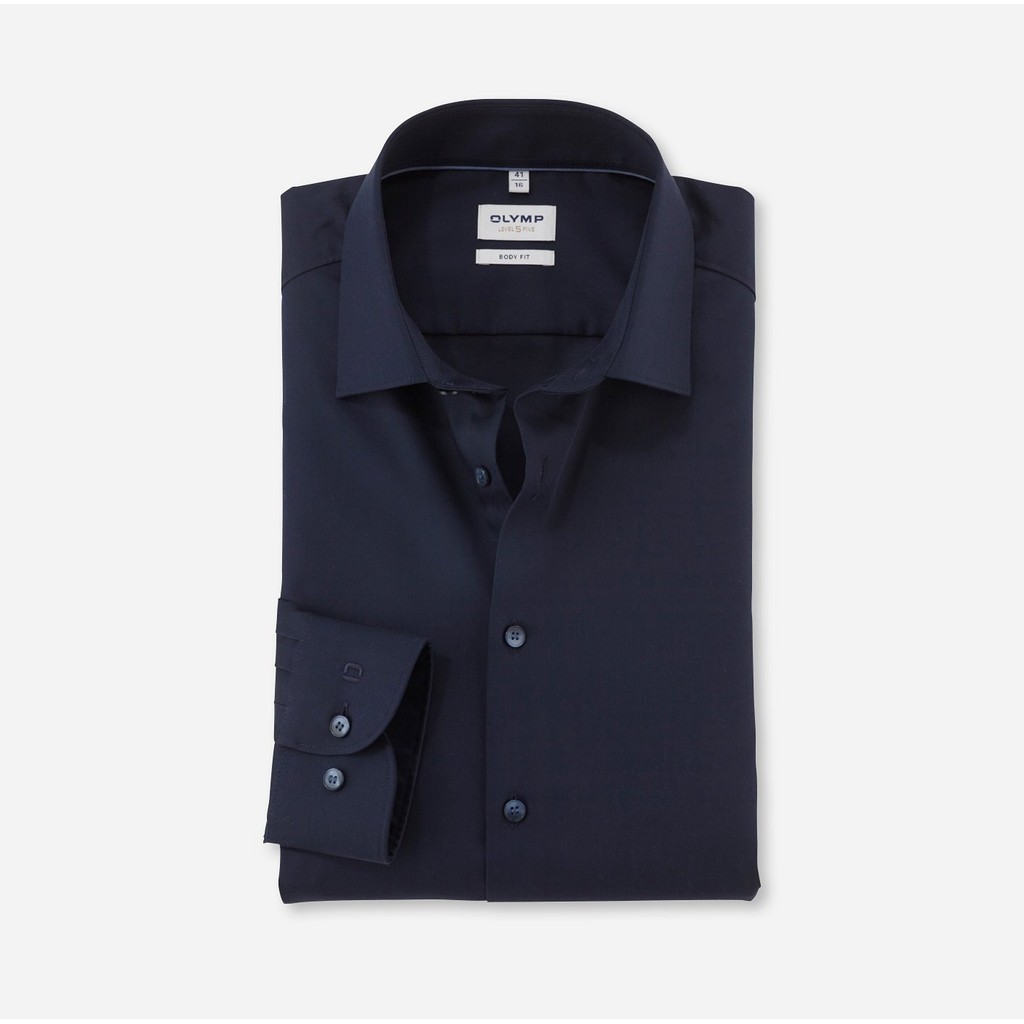 OLYMP Level five Shirt เสื้อเชิ้ตผู้ชายแขนยาว ทรงพอดีตัว สีกรมท่า ยืดหยุ่นได้ดี (02P3NV) WINT25