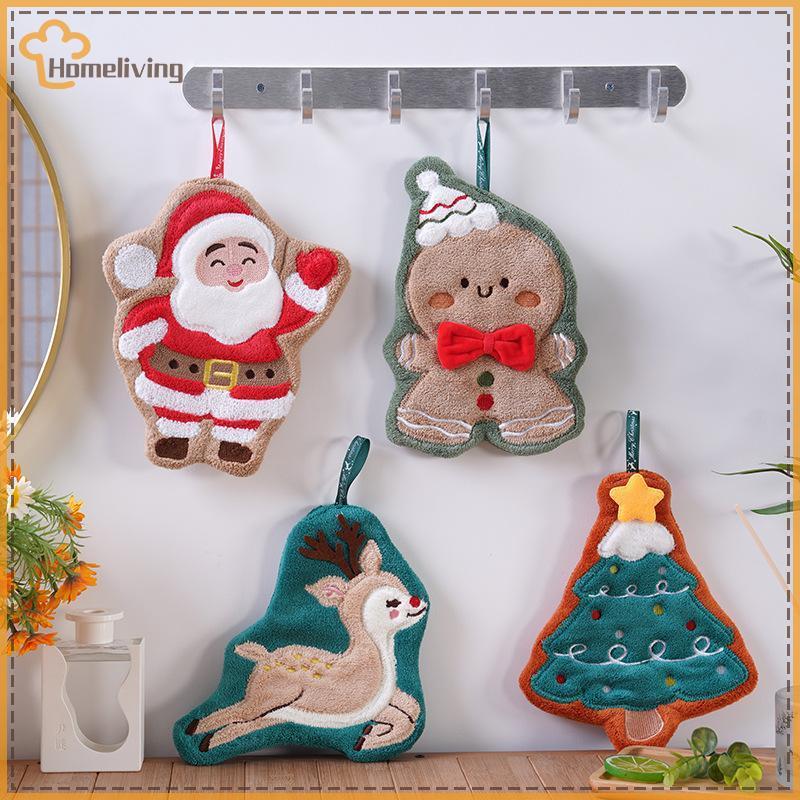 บ้านขนแกะปะการังคริสต์มาสซานตาคลอสผ้าเช็ดมือการดูดซึมน้ําผ้าเช็ดมือแห้งเร็วต้นคริสต์มาสห้องครัวห้องน้ํา TH