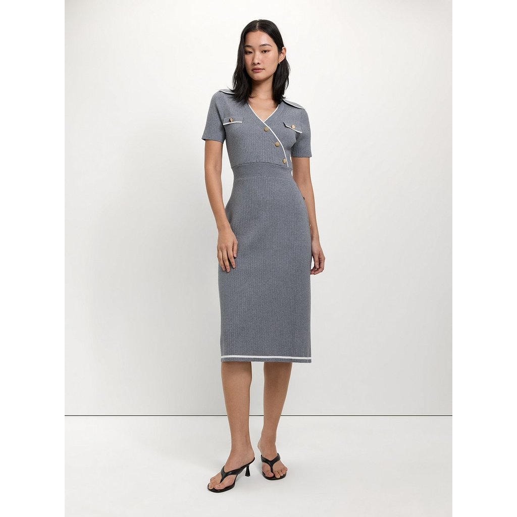 [Pomelo] ชุดเดรสผ่าข้างติดกระดุม / Button Up Side Slit Dress — صورة 5