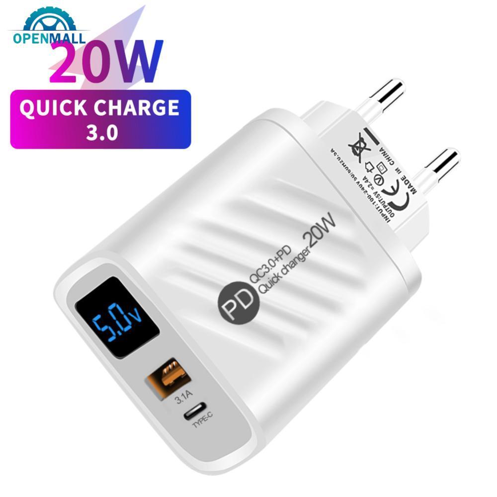 OPENMALL PD 20W USB Charger จอแสดงผลดิจิตอล Fast Charging Charger Quick Charge 3.0 อะแดปเตอร์ชาร์จโท