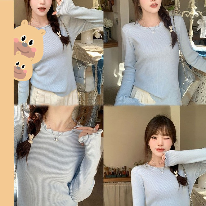 🎀bearbra🎀เสื้อคลุมสไตล์เกาหลี แขนยาว ขอบรอบคอดีไซน์เก๋ สำหรับผู้หญิง