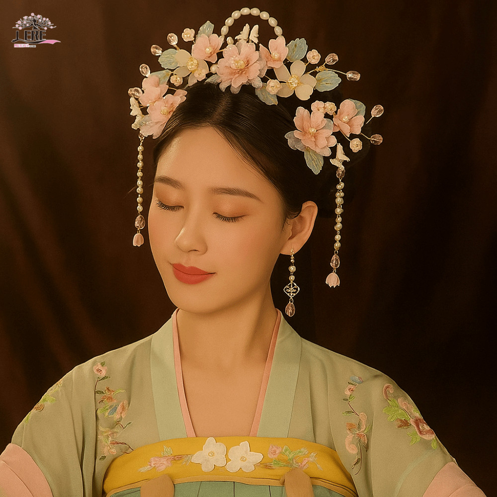 เครื่องประดับผมสำหรับผู้หญิง: กิ๊บรูปแบบจีน, ทรงผมติดตามสไตล์ฮันฟู, และต่างหูไข่มุกประณีต