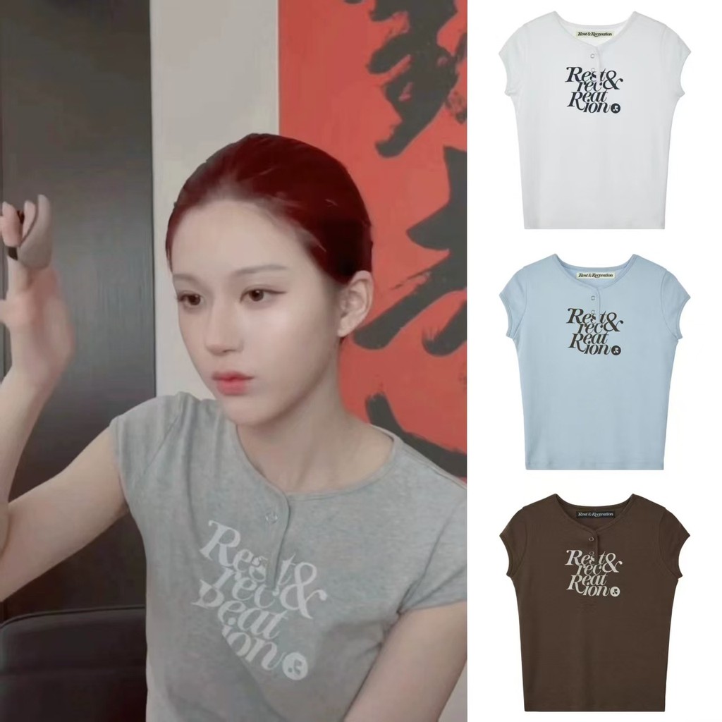 🚗พร้อมส่ง👚Rest&Recreation RR  เสื้อยืดแขนสั้นทรงสลิมฟิตสำหรับผู้หญิง