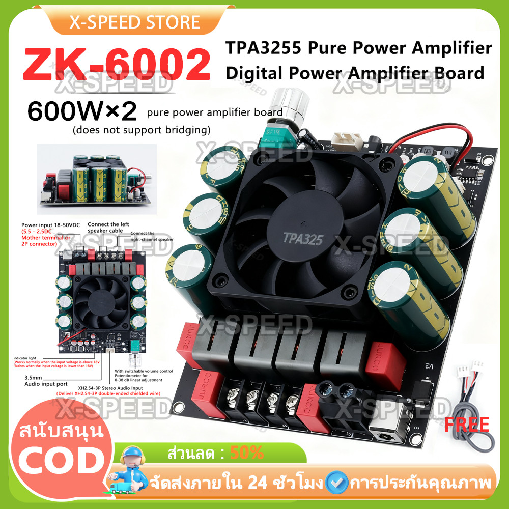 แอมป์จิ๋ว ZK-6002 บอร์ดขับซับวูฟเฟอร์ 1200วัตต์ ชิป TPA3255 (ไม่รองรับการบริดจ์)  Wuzhi ZK3002 แอมป์