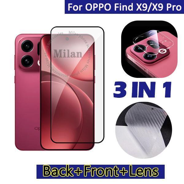 ฟิล์มกันรอยหน้าจอ OPPO Find X9 ฟิล์มกันรอยเลนส์กล้อง OPPO Find X9 Pro ฟิล์มกระจกเต็มจอ ฟิล์มหลังคาร์บอนไฟเบอร์ 3 in 1