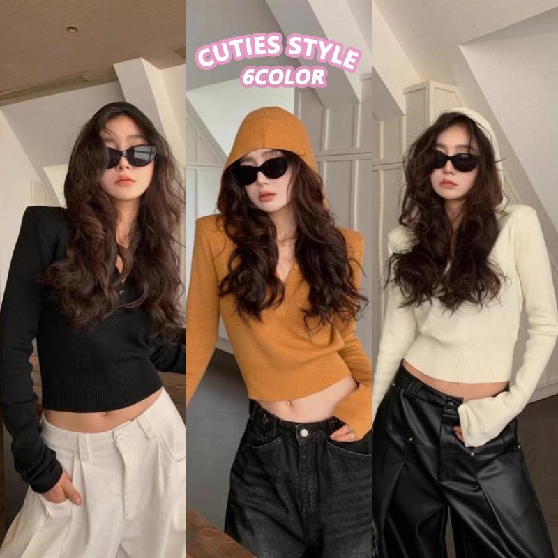 👚Anna👚เสื้อเชิ้ตมีฮู้แขนยาวเสื้อสเวตเตอร์กันหนาวผู้หญิง เสื้อตัวสั้นทรงเพรียวผ้านิ่มใส่สบาย ฟรีไซส์ พร้อมส่ง 88030