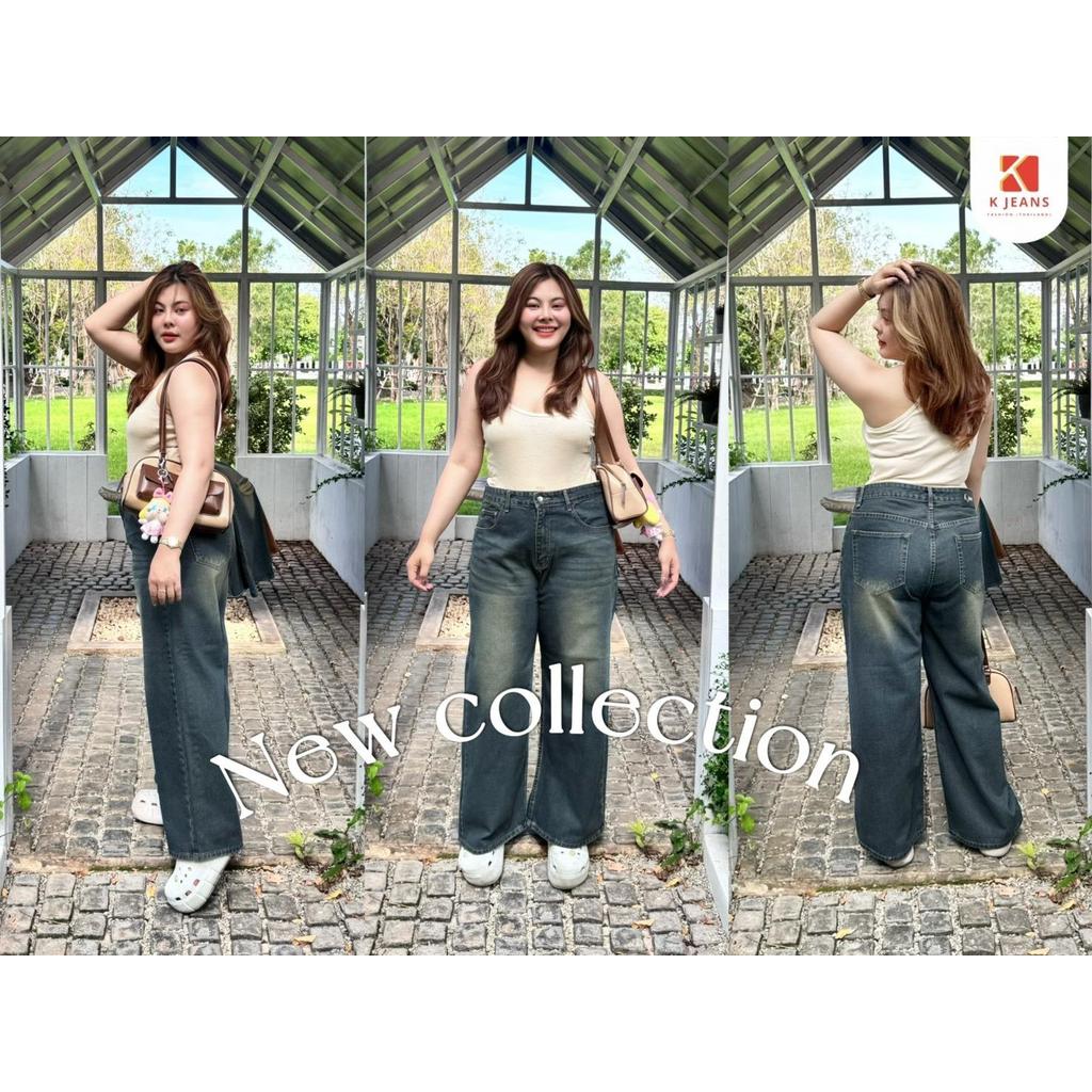 K JEANS กางเกงยีนส์พรีเมียร์สาวอวบ ทรงขากระบอกใหญ่ไซต์ใหญ่ เป้ายาวเอวสูงผ้าเกรดพรีเมี่ยม (Premium) - รูปที่ 2