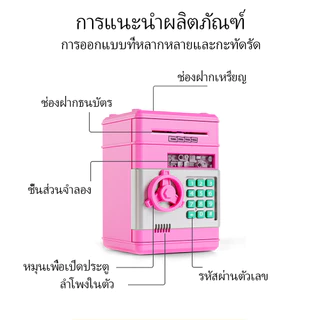กระปุกออมสินตู้เซฟ ATM ดูดแบงค์อัตโนมัติ มีเสียงเพลง ช่องหยอดเหรียญ สแกนนิ้วมือใส่รหัส เหมาะเด็กฝึกเก็บเงิน