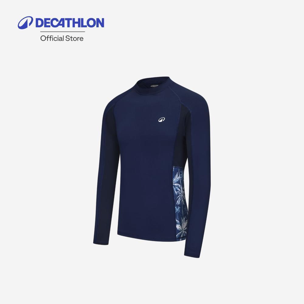 Decathlon Men’S Surfing Uv Protection Top เสื้อโต้คลื่นป้องกันรังสียูวีสำหรับผู้ชาย (ลายต้นปาล์ม) - Blue