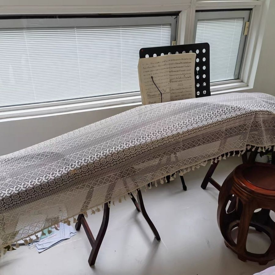 13/สไตล์ใหม่ Guzheng ผ้าป้องกันฝุ่นลูกไม้เปียโนปกผ้า 163 ซม.Universal Cover ผ้าขนหนู Guzheng ผ้าสีขา