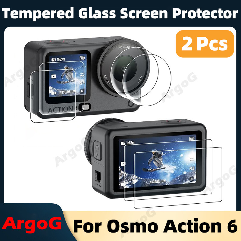 ArgoG กระจกนิรภัยป้องกันหน้าจอสําหรับ Osmo Action 6 เลนส์ป้องกันฟิล์ม HD ป้องกันการระเบิด Display Gu