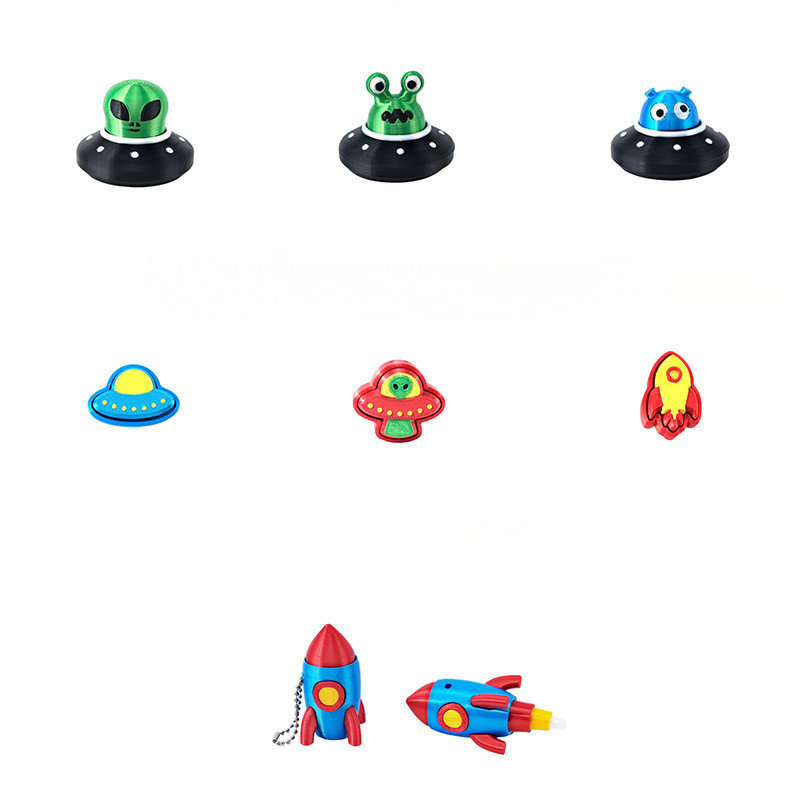 3D พิมพ์ Alien UFO Clicky พวงกุญแจ - จี้ Cosmic Fidget, โมเดลบรรเทาความเครียดพร้อมกลไกกด, ของขวัญคริสต์มาสและตกแต่งโต๊ะ