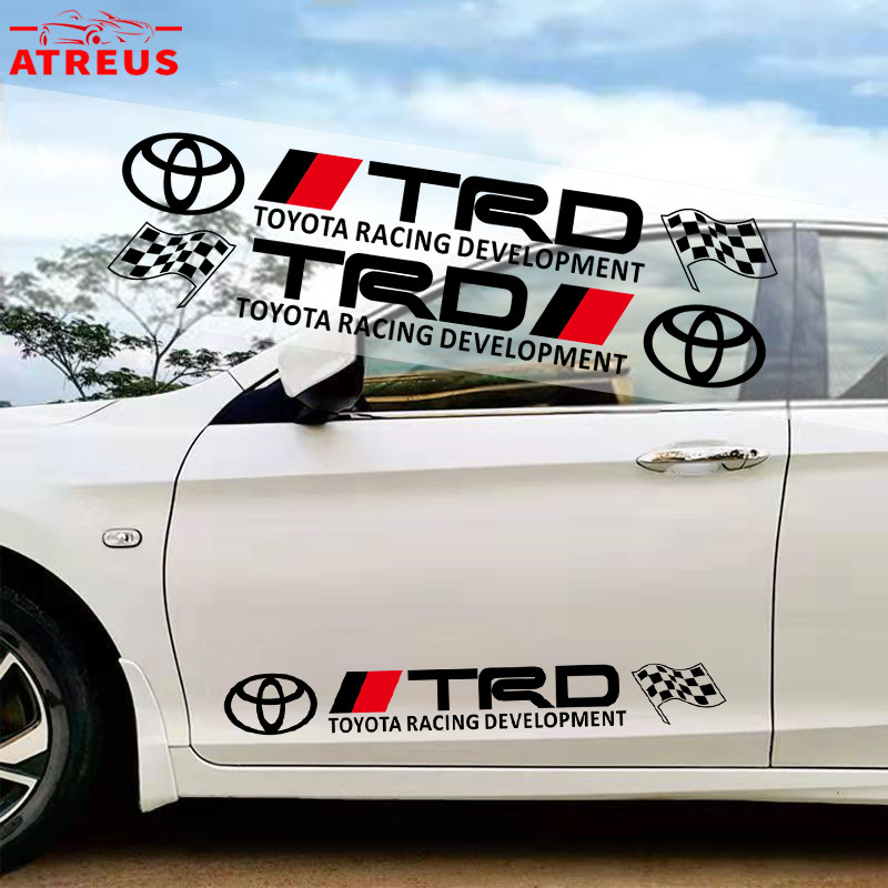 2 ชิ้น Toyota TRD สติ๊กเกอร์ ติดรถยนต์ สติกเกอร์กันรอยขีดข่วน สําหรับตกแต่งประตูรถยนต์ ติดด้านข้างปร