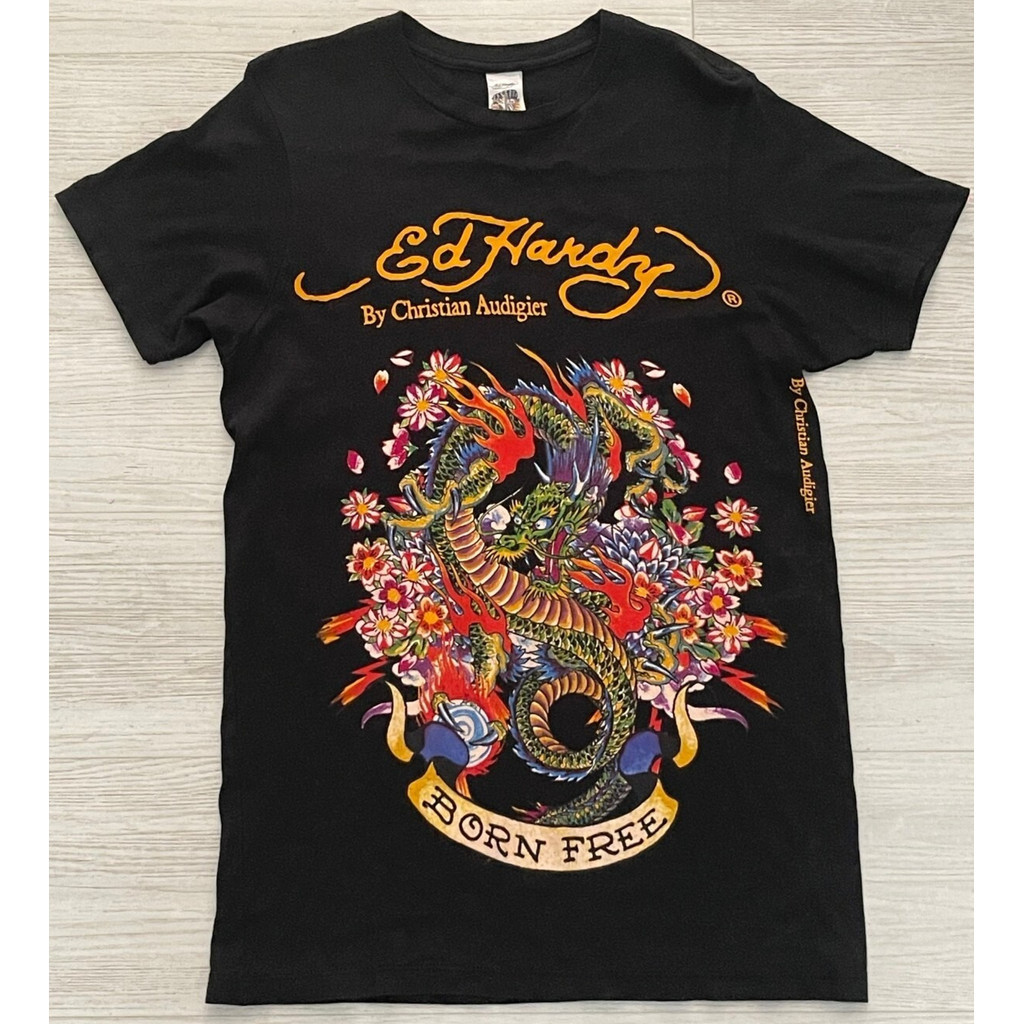 Ed hardy 100% Cotton เสื้อยืดยอดนิยมสําหรับทั้งชายและหญิงพิมพ์ลายมังกรสไตล์ใหม่พร้อมสต็อก