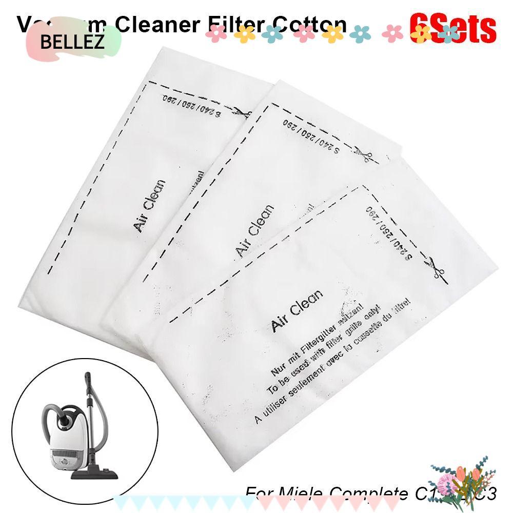 BELLEZ 6 ชุดผ้าฝ้ายกรอง, Air Clean Pack เครื่องดูดฝุ่น, ทนทานไอเสียกรองอะไหล่สําหรับ Miele Complete 
