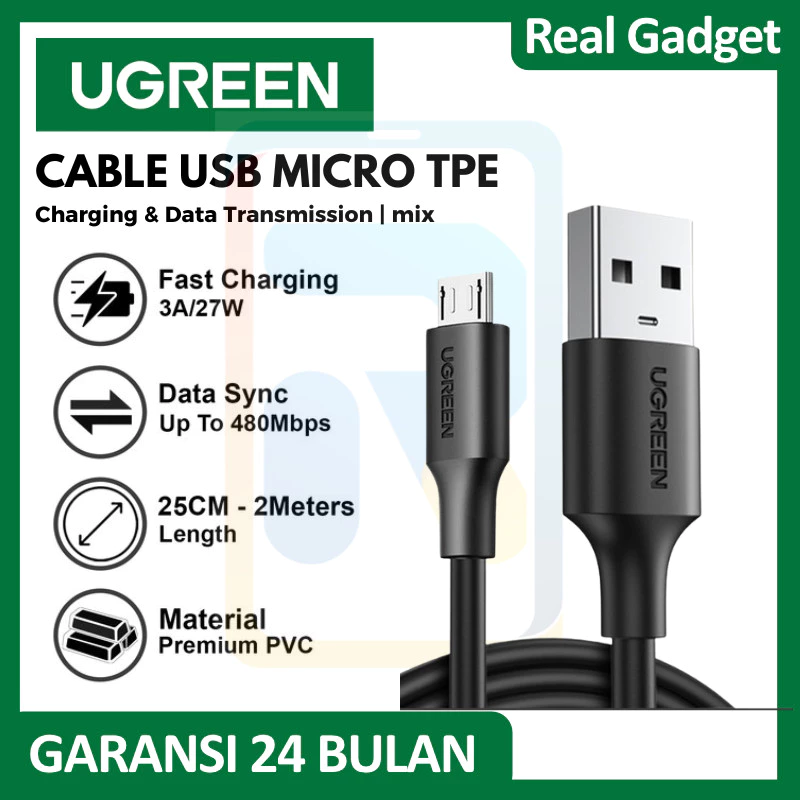 UGREEN สายชาร์จ Micro USB Braided Data Cable 18W QC3.0