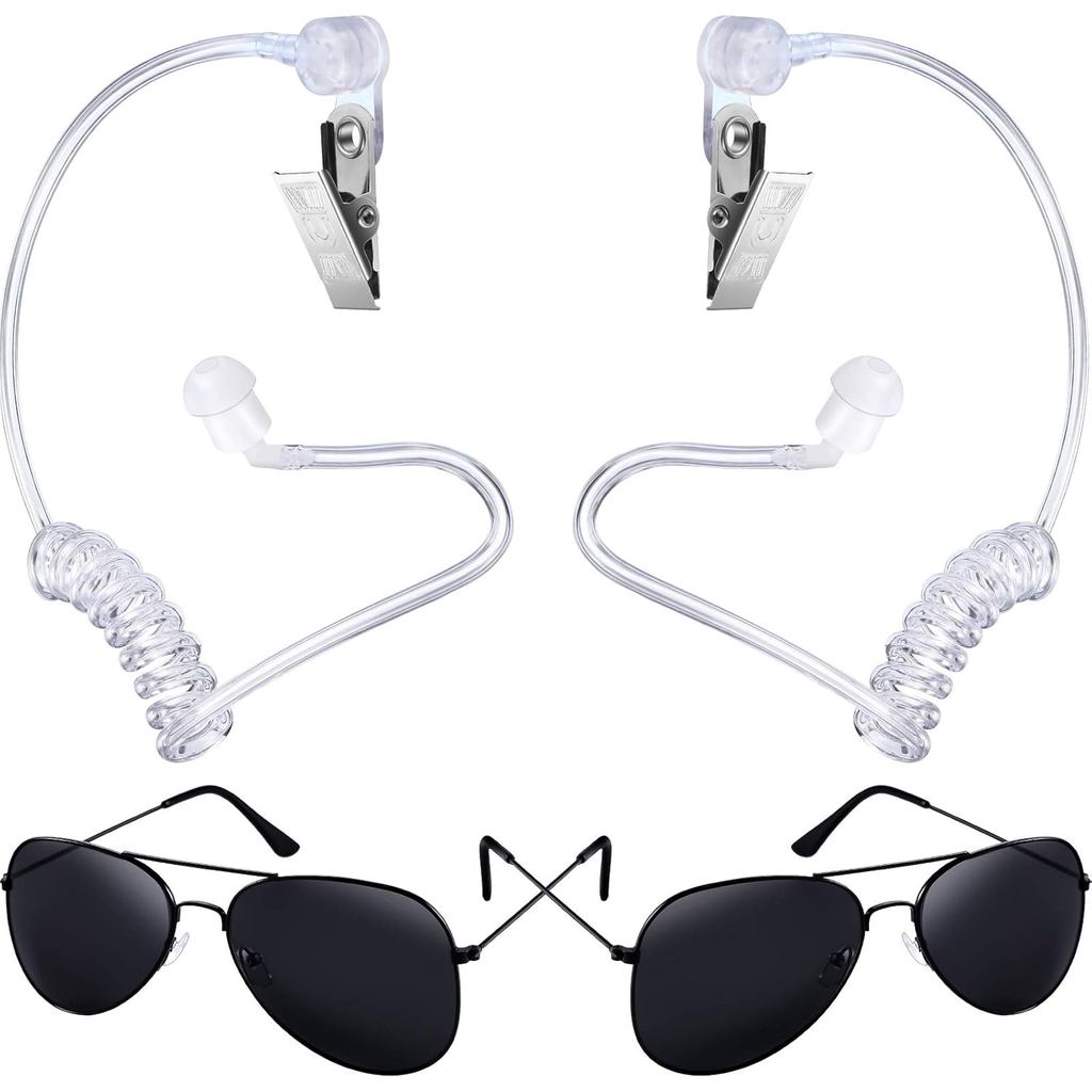 Gejoy 4 ชิ้นความปลอดภัย Earpiece เครื่องแต่งกายปลอม Earpiece และแว่นตาเครื่องแต่งกายคอสเพลย์สําหรับป