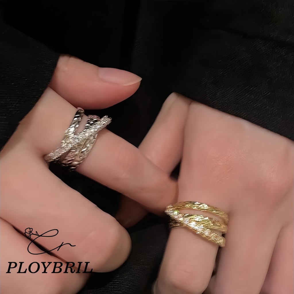 เกาหลีแฟชั่นหลายชั้นเซอร์โคเนียแหวนผู้หญิงสีทองสีเงินเปิดปรับ PLOYBRIL J002