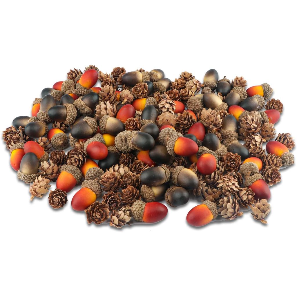 YIYA 240PCS Pine Cones ตกแต่งวันขอบคุณพระเจ้าประดิษฐ์ Acorns คริสต์มาสธรรมชาติ Mini Pine Cones Acorn