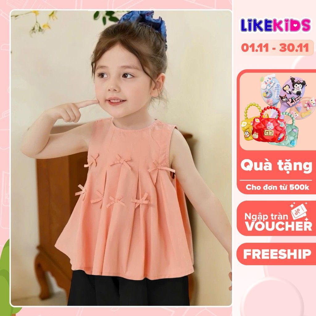 เสื้อแขนกุดฤดูร้อนสําหรับเด็กผู้หญิงลาย CROSS-BOW LikeKids E95