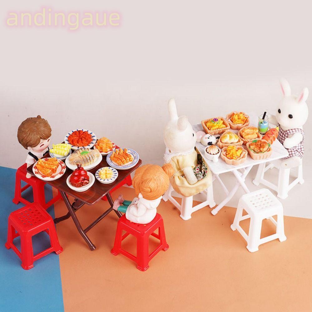 ANDIN 1 ชุดโต๊ะรับประทานอาหารเฟอร์นิเจอร์, MIni Multistyles Home Model, พลาสติก 1:12 Dollhouse Miniature Doll House Accessories