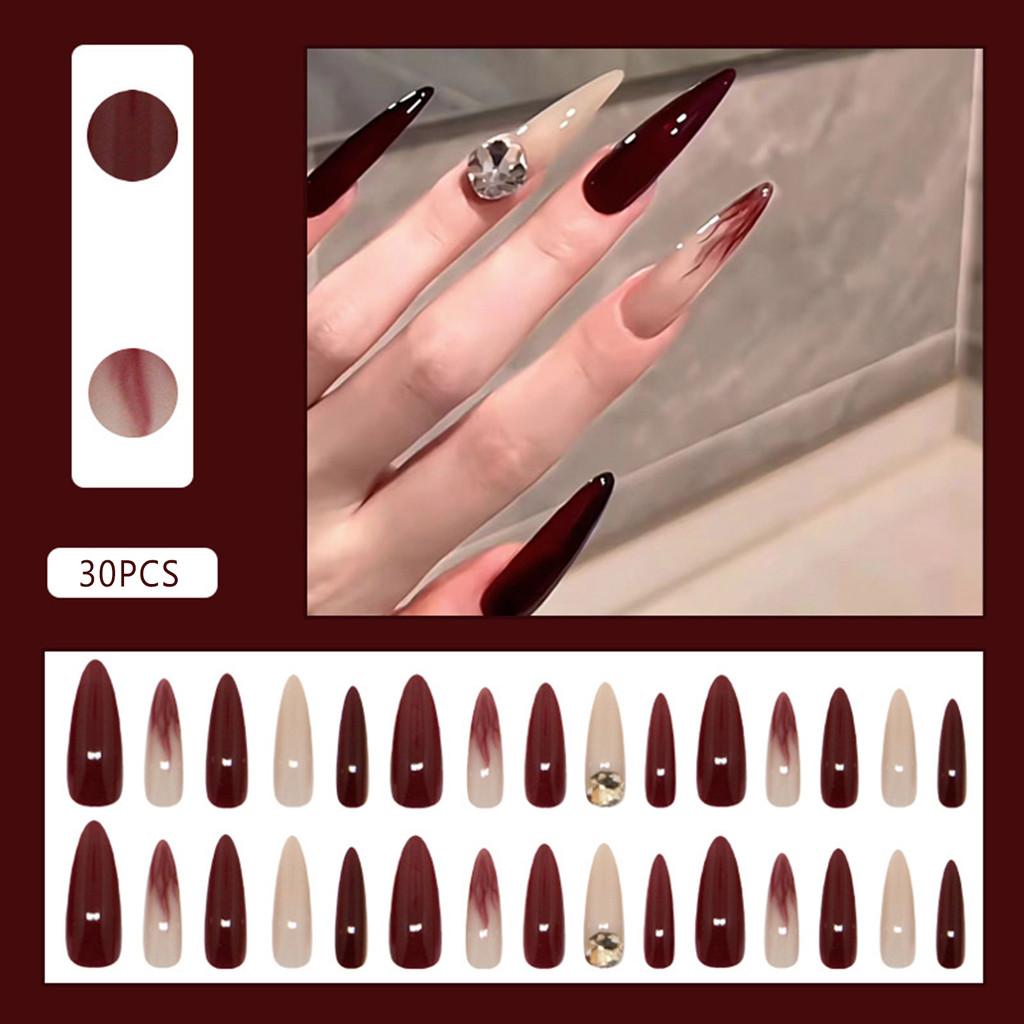 สีแดง Smudging Long เรซิ่นเล็บ Extension Sweet & Charming เล็บปลอมนํากลับมาใช้ใหม่สําหรับสาวร้อนชุดการจับคู่