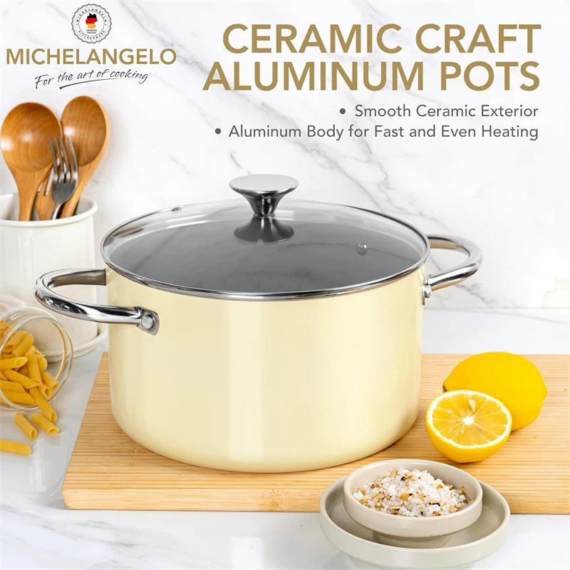 6qt สต็อกหม้อพร้อมฝาปิด Nonstick ทําอาหารหม้อหม้อซุปเคลือบเซรามิค Induction Compatible Double Handle