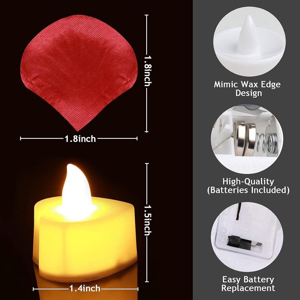 Childom Red Rose Petals Set,1000 Pieces Artificial Rose Petals with 24 Pieces LED Tea Lights Candles