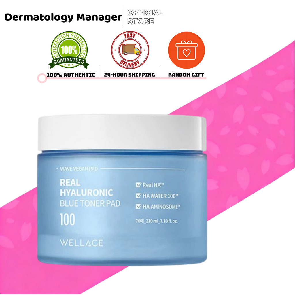 [WELLAGE]สําลีโทนเนอร์สีฟ้ากรดไฮยาลูโรนิก 210ml 70 ชิ้น