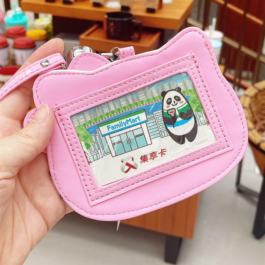 2025 สินค้าใหม่ญี่ปุ่น hello Kitty Retractable Card Holder การจราจร Access Control เคสป้องกันน่ารักการ์ตูน Face สีชมพูเก็บ PU ข้อมือ Id - รูปที่ 3