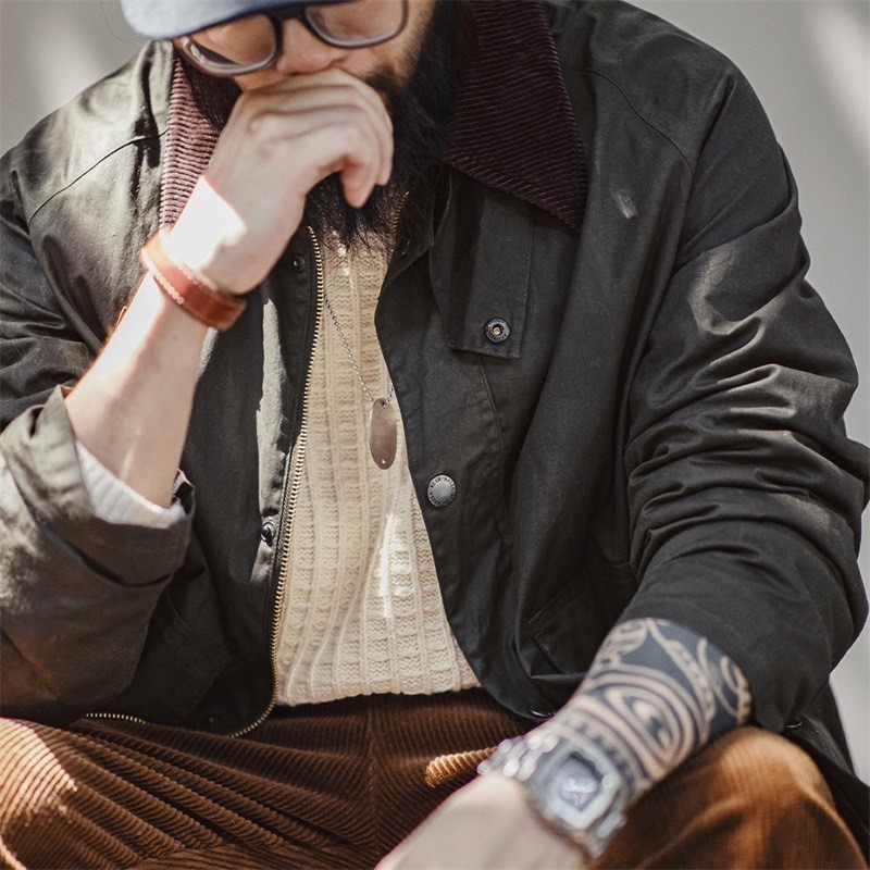 เครื่องมือสมัยใหม่ American Retro Spey Oil Wax Fishing Jacket vintage Distressed Outdoor Lapel Jacke