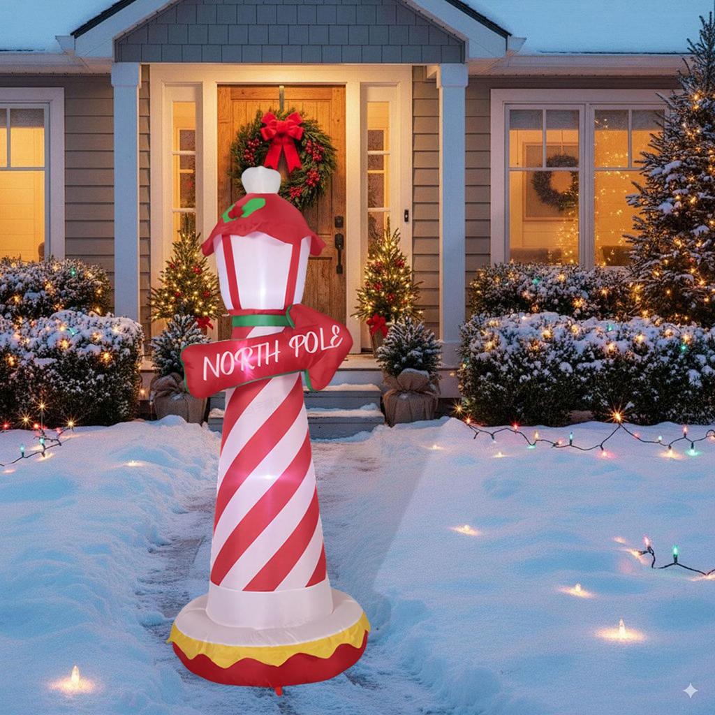 [Whgirld8] คริสต์มาส Inflatable North Pole Lighthouse YARD Decor ในตัว LED Photo Props อุปกรณ์ประกอบ