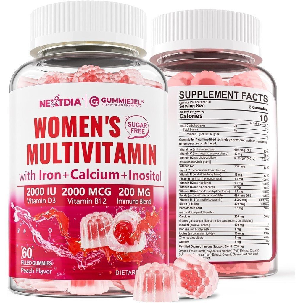 Methylated Multivitamin for Women Gummies, Calcium, D3 K2, Methylfolate & B12, Inositol, Daily Vitam