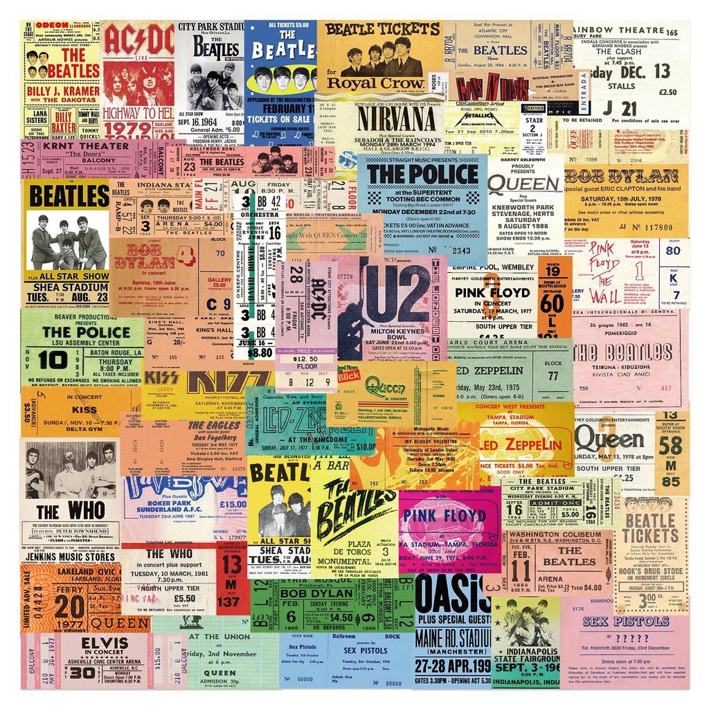 ✨พร้อมส่ง✨ลายการ์ตูน Rock USA police beatles pop MUSIC vintage ticket 50แผ่น Sticker สติ๊กเกอร์