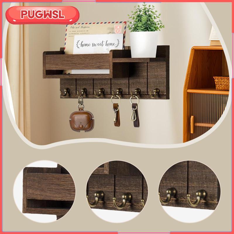 [pugwsl] ที่วางกุญแจติดผนังไม้ตกแต่งที่วางจดหมายชนบทสําหรับห้องครัวหอพักห้องโถง