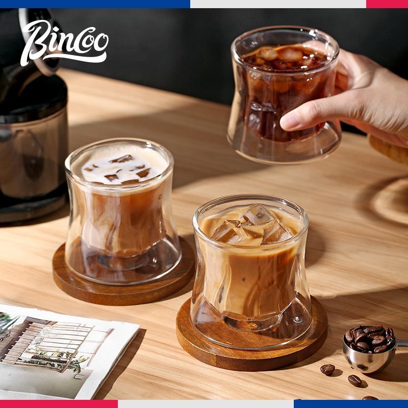 Bincoo Glass Coffee Cup ลาย Dirty Latte Art 双层旋转冷萃品鉴杯 Bincoo แก้วกาแฟแก้วสวย กระชับมือ ถ้วยน้ำสูง颜值礼