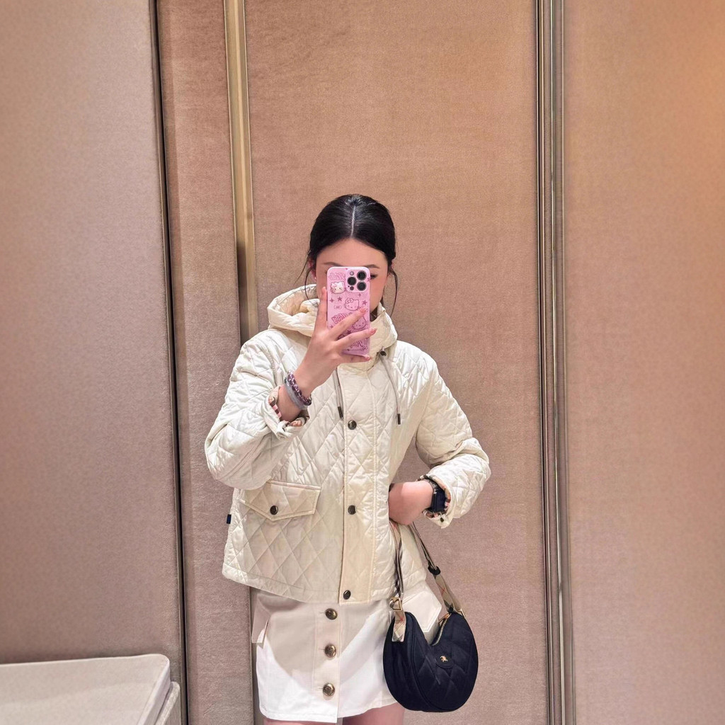 WPW1 Burbe''y 2025Early Autumn New Diamond Quilted Corduroy Hooded Cotton Jacket for Women Winter