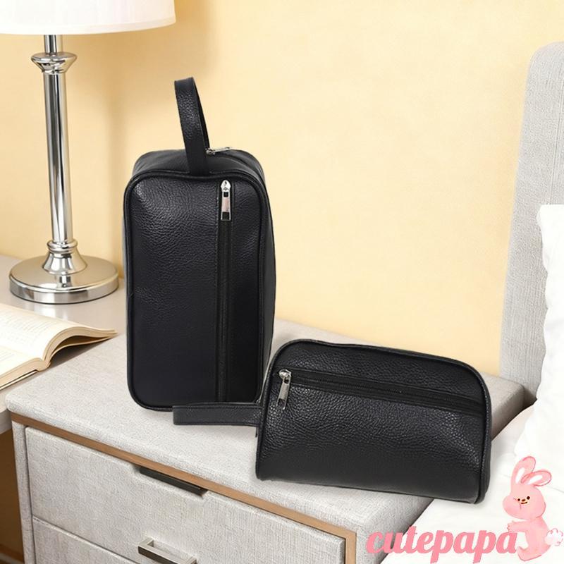 Cutep Mens Travel Toiletry Bag Waterproof Textured PU Cosmetic Organizers Travel Accessory Pouches For Short Trip Daily