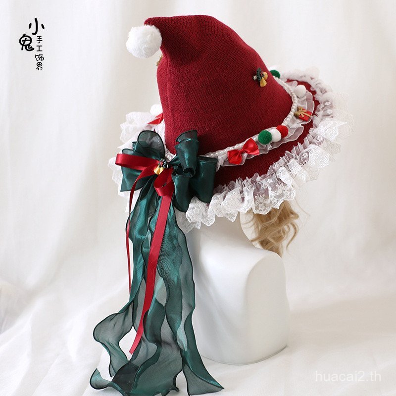 Lolita Christmas Bow Plush Lace Miko Hat Christmas Miko Hat Lolita Miko Hat