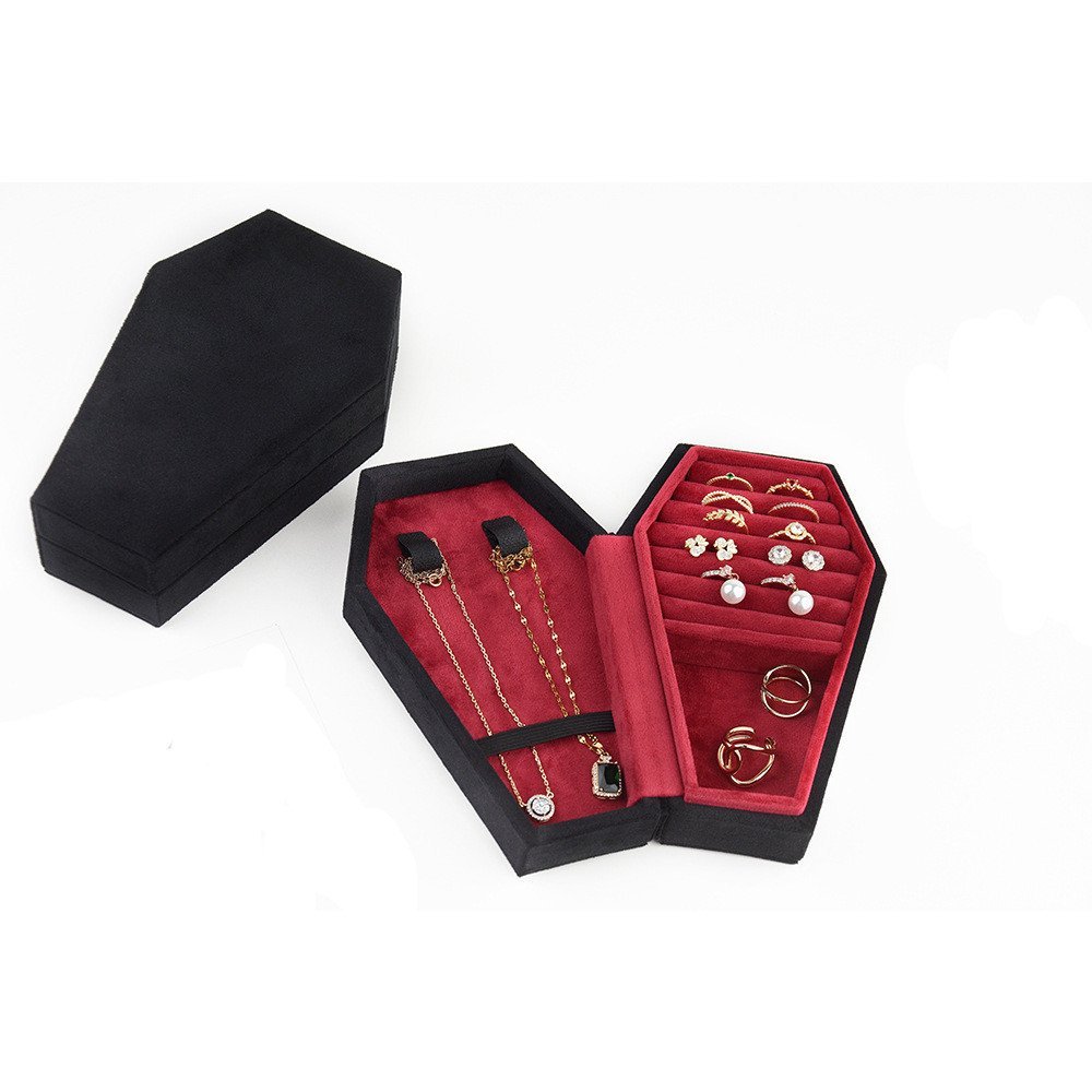 High-End Coffin สร้อยคอ Coffin กล่องเก็บเครื่องประดับกํามะหยี่ High-End Feeling บรรจุภัณฑ์สีดําฮาโลว