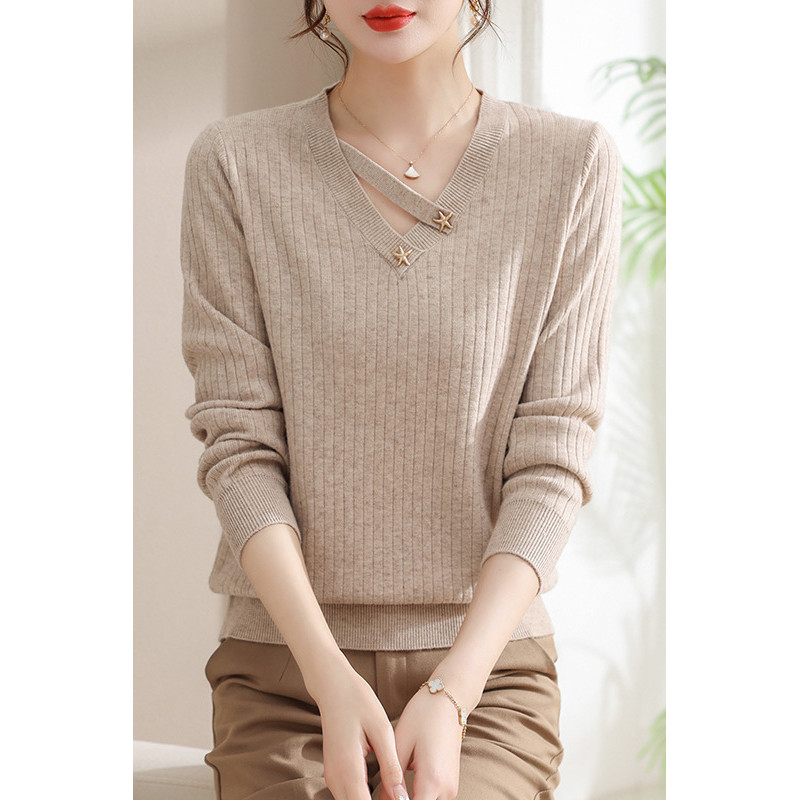 【11.11优惠大促】V领针织上衣打底衫时尚高档洋气减龄小衫春秋宽松大码新款毛衣女fadacai666.thfadacai666th20251109