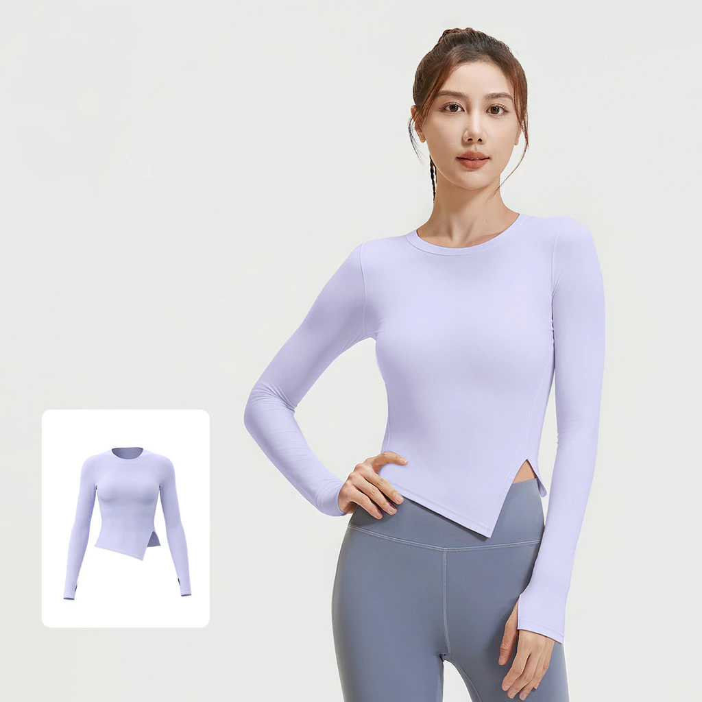 mvp sport เสื้อยืดคอกลมสีพื้น เสื้อกีฬาแขนยาว เสื้อโยคะ ชายผ่า thumbnail 5